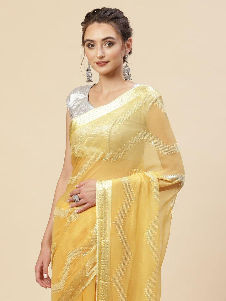 Sequin Embroidered Chiffon Plain Saree