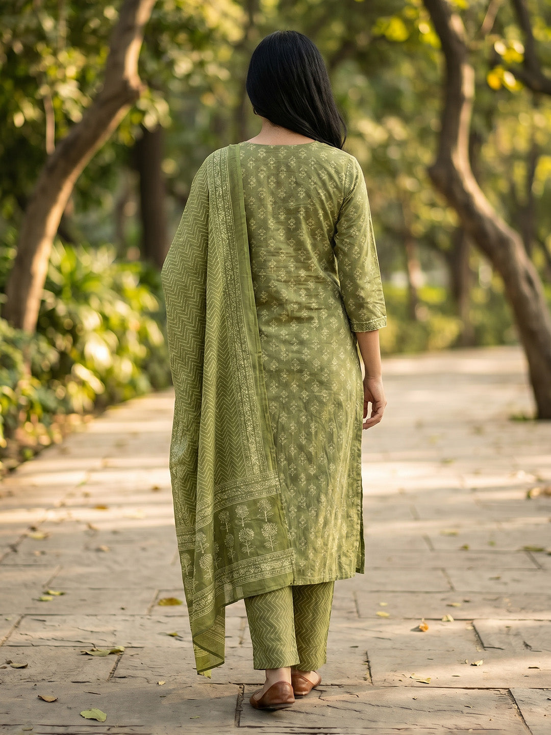 Embroidered Cotton Blend Kurta With Pant &amp; Dupatta