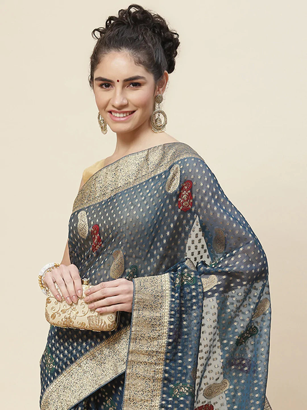 Booti Work Organza Woven Saree