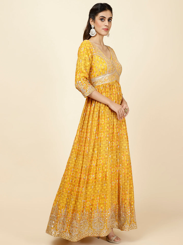 Floral Printed Crepe Kurta With Churidar &amp; Dupatta