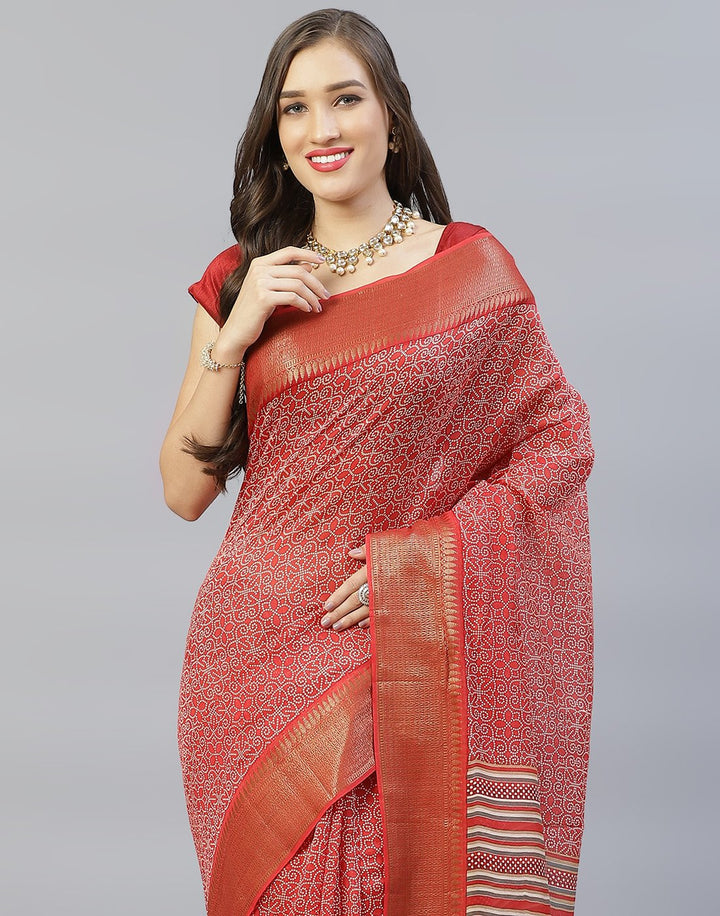 Cotton Printed Saree With Zari Border