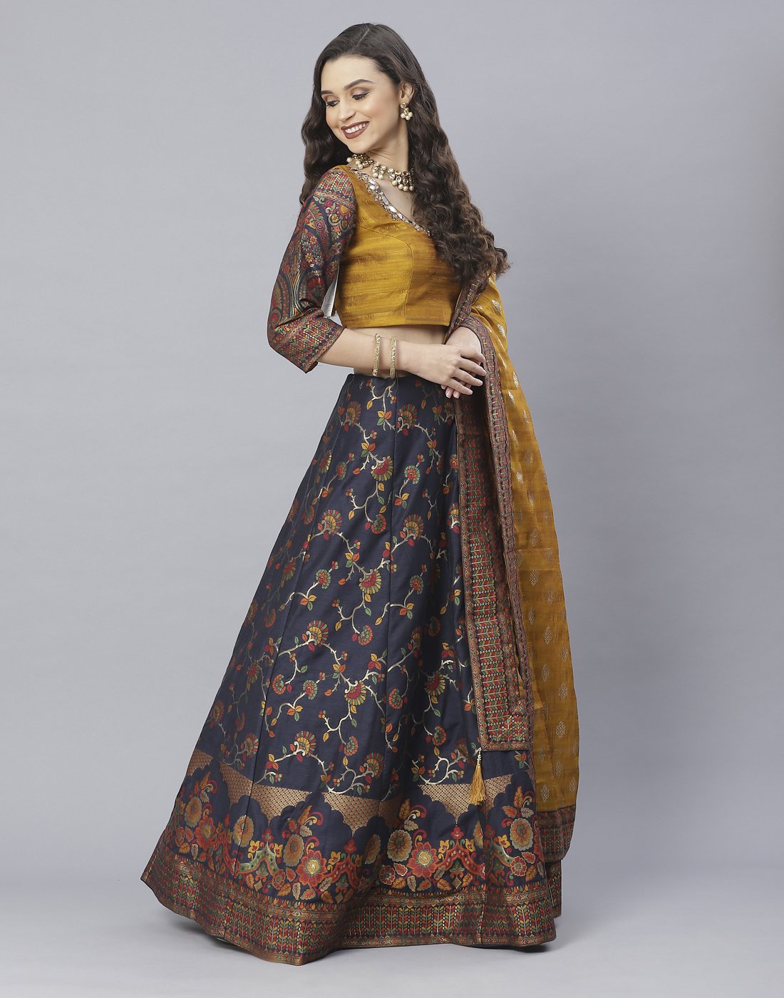 Banarasi Handloom Dupion silk Lehenga with contrast dupatta