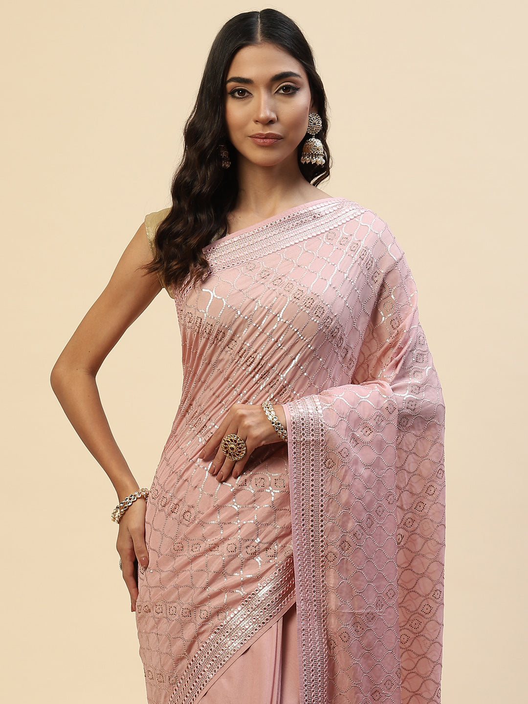 Sequin Embroidered Organza Saree