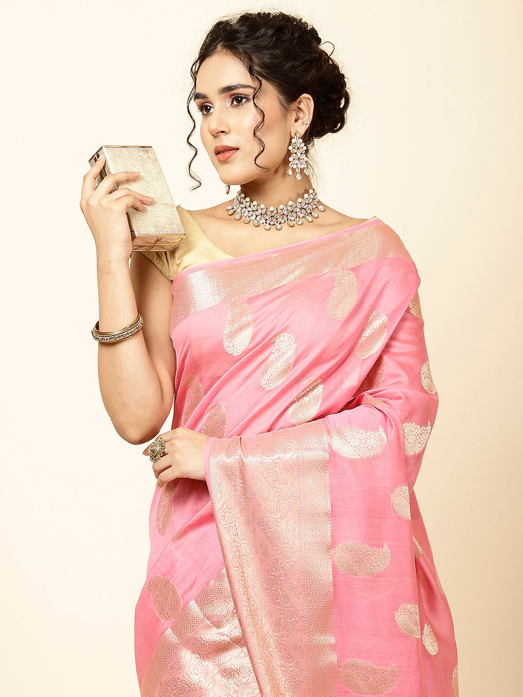 Zari Border Booti Woven Cotton Saree