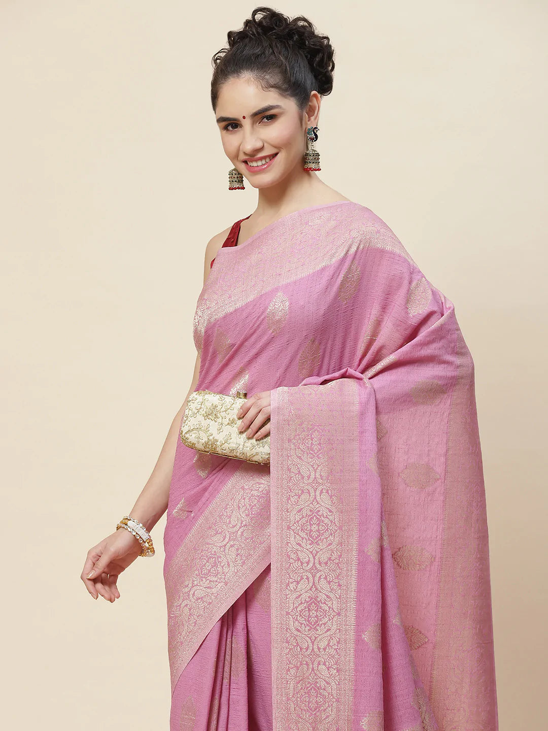 Zari Booti Tussar Plain Saree