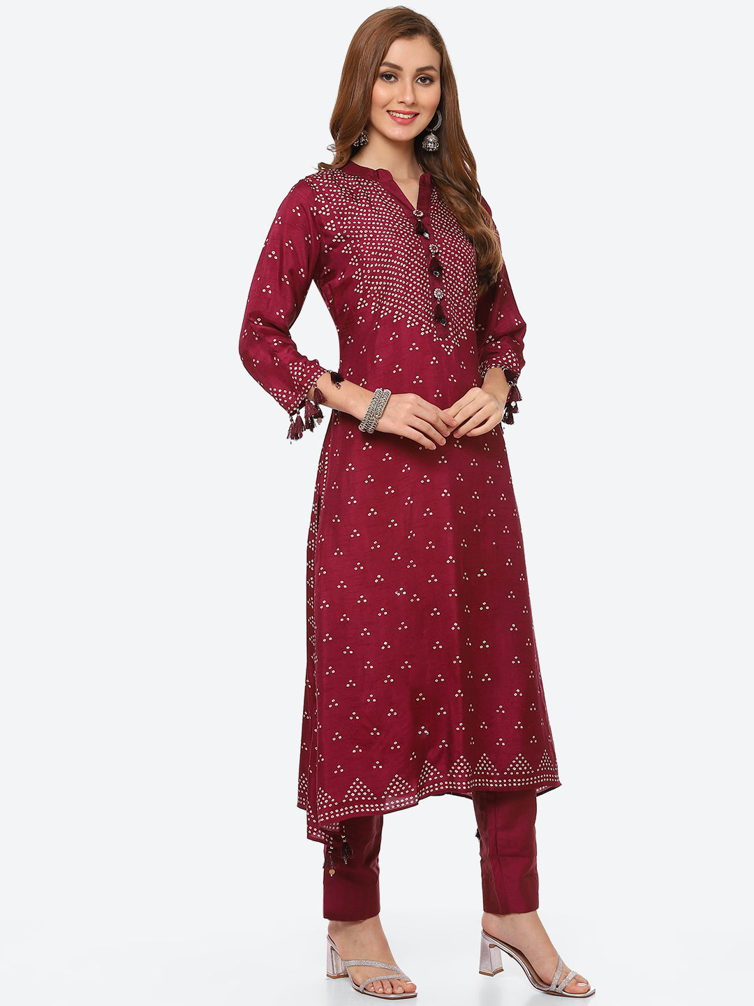 Bandhani Printed Banarasi A-Line Kurta With Pant
