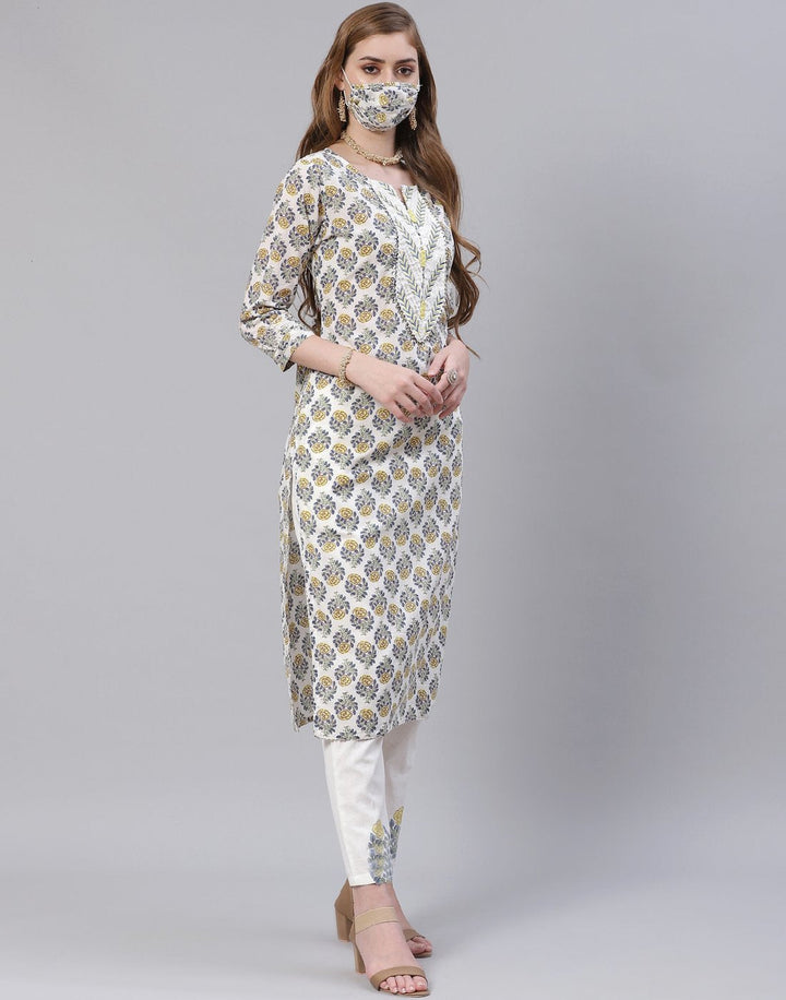 Cream Cotton Salwar Kameez Stitched Suit