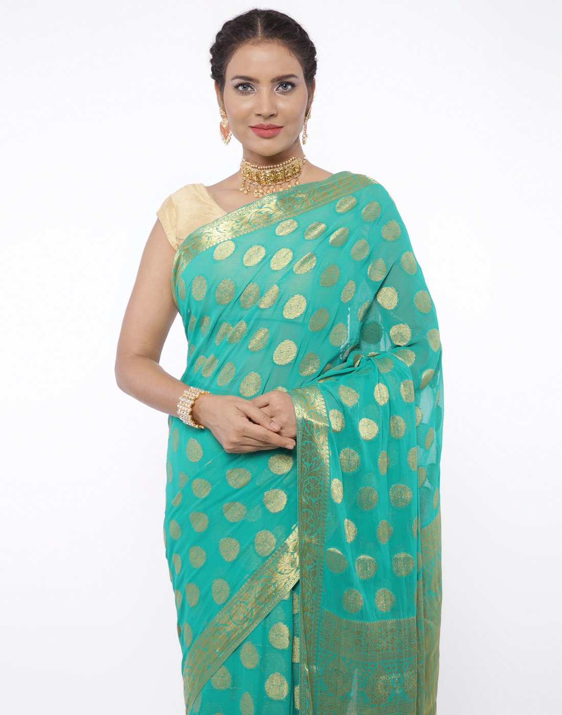 MBZ Meena Bazaar-Art Chiffon Saree with Border Booti
