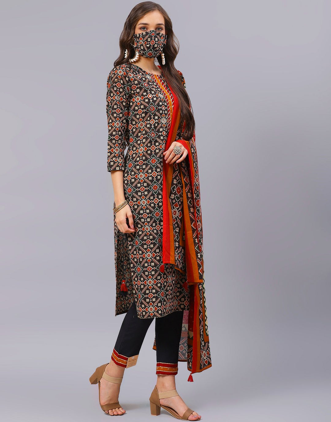 Black Maroon Straight Printed Salwar Kameez Stitched Suit