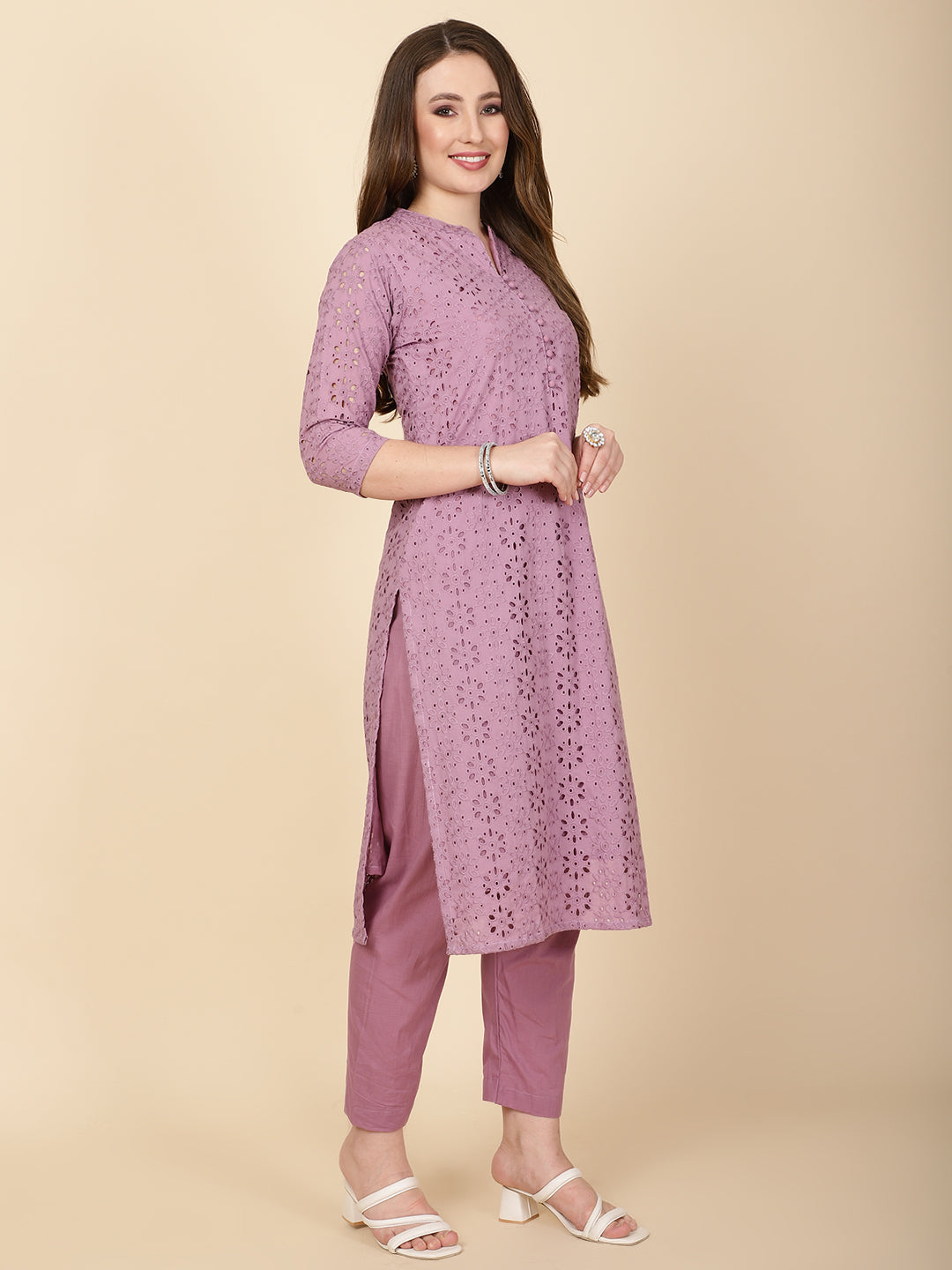 Schiffli Embroidery Cotton kurta With Pants