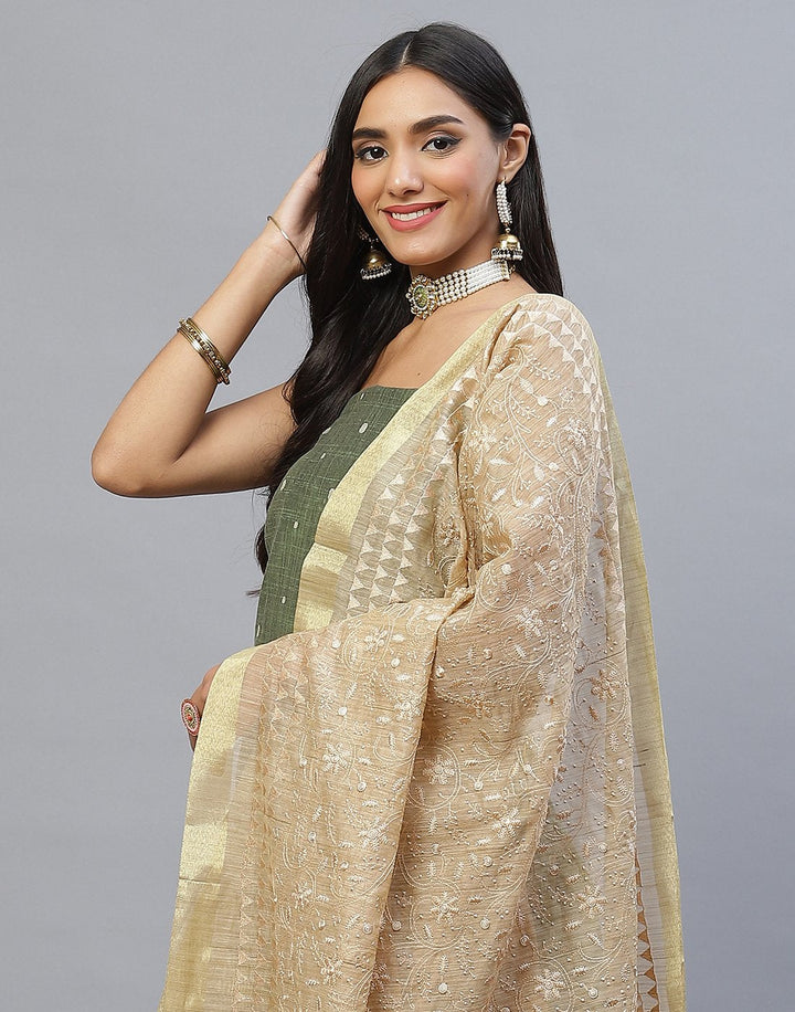 Chanderi Embroidered Suit Piece with fancy dupatta