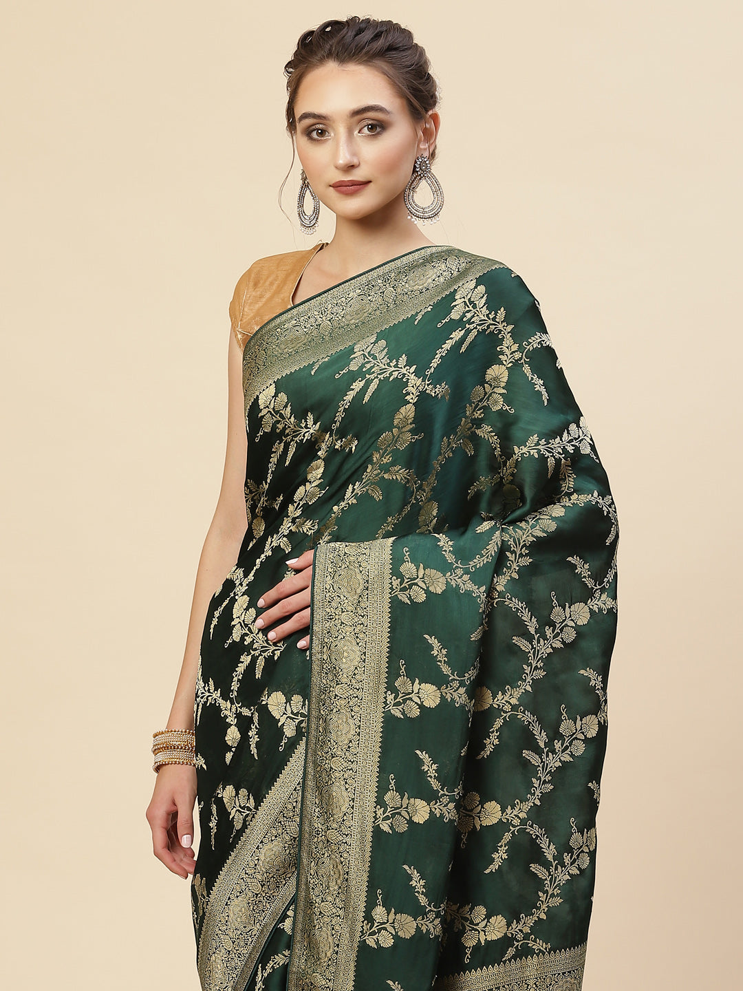 Floral Zari Jaal Satin Woven Saree