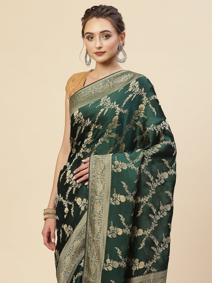 Floral Zari Jaal Satin Woven Saree