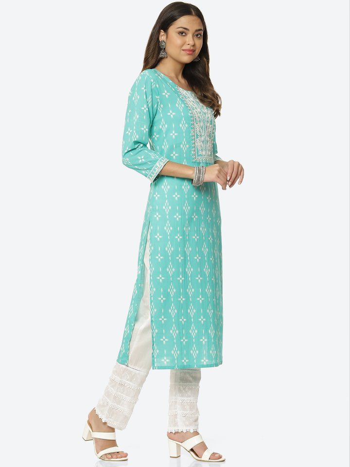 Sequin Work Printed Cotton Kurta