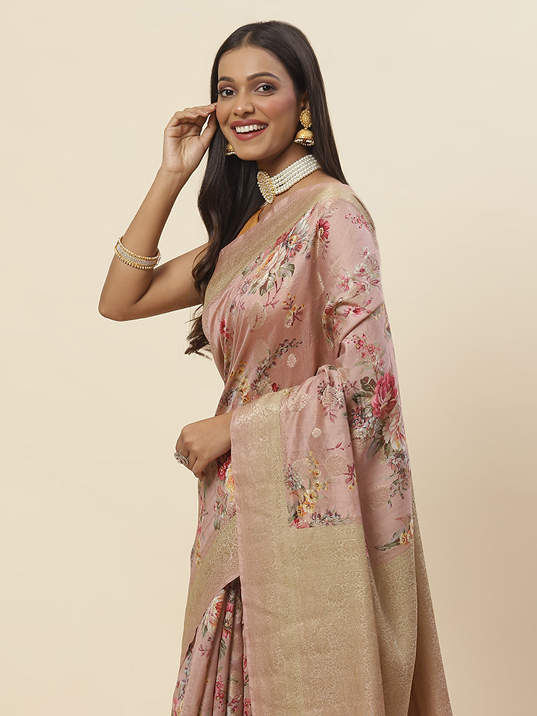 Digital Floral Printed Tussar Saree