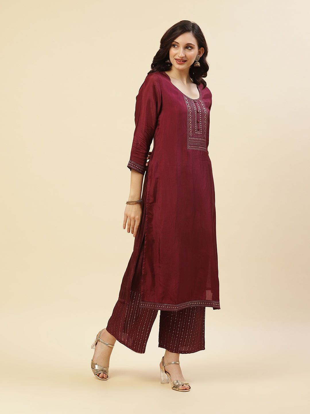 Sequence Embroidered Kurti With Palazzo