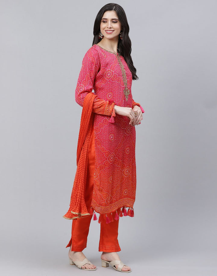 Rani and Orange Straight Stitched Suit Salwar Kameez