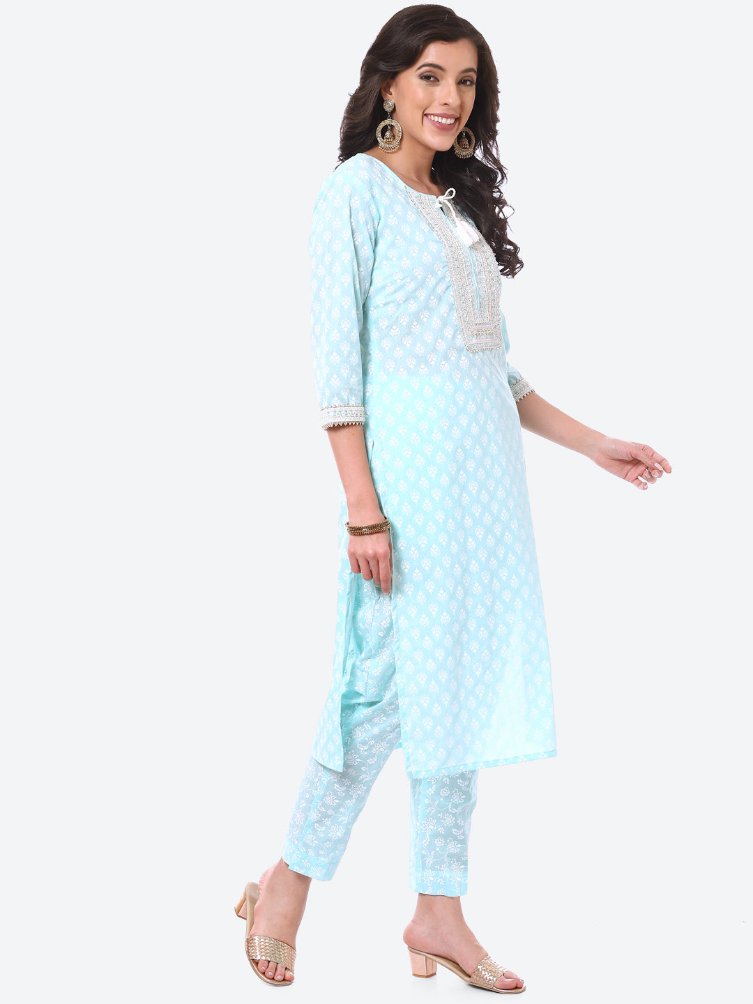 Sequin Work Printed Cotton Kurta With Pant