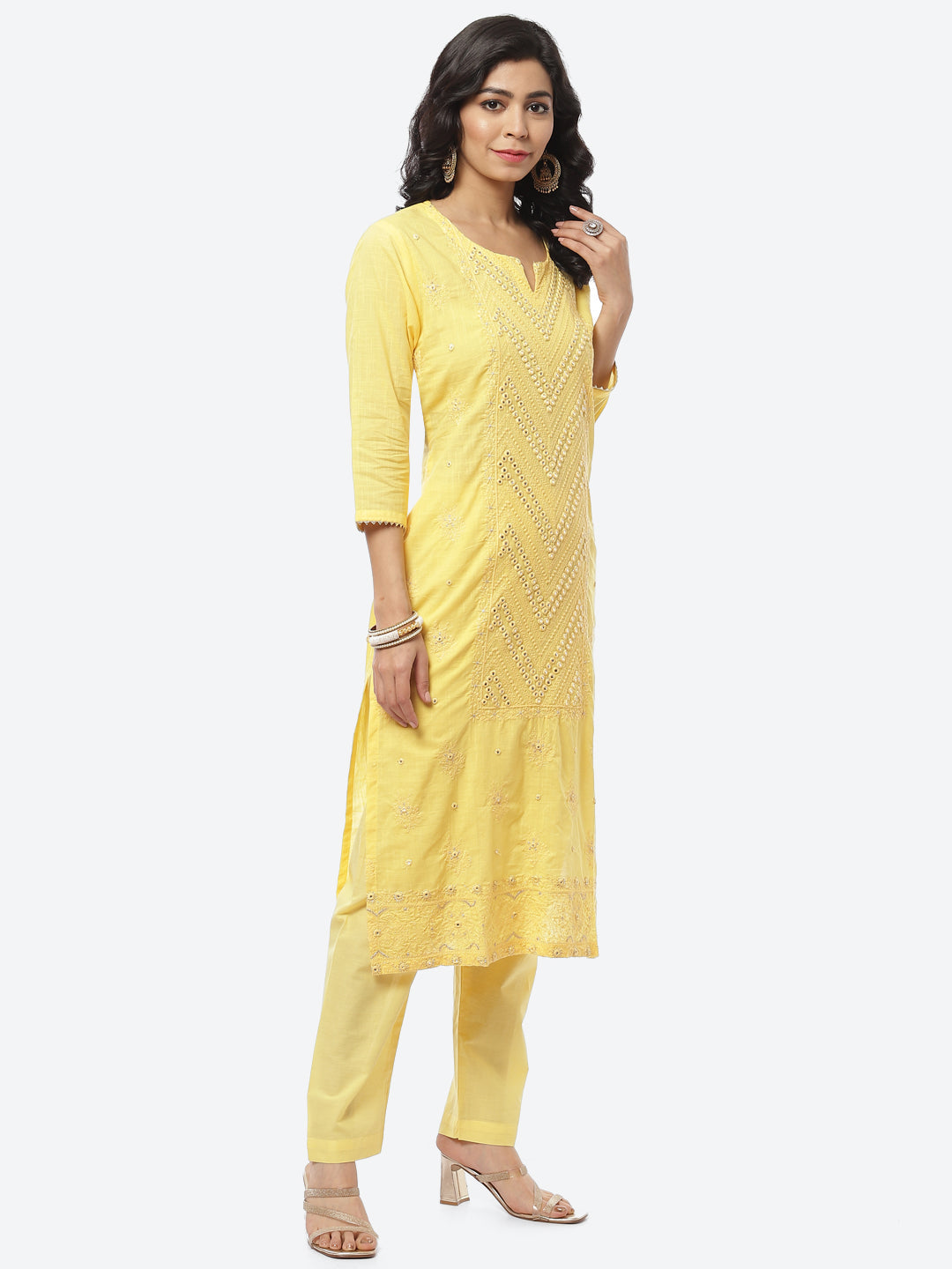 Resham Mirror Cotton Stitched Salwar Kameez With Printed Cotton Dupatta