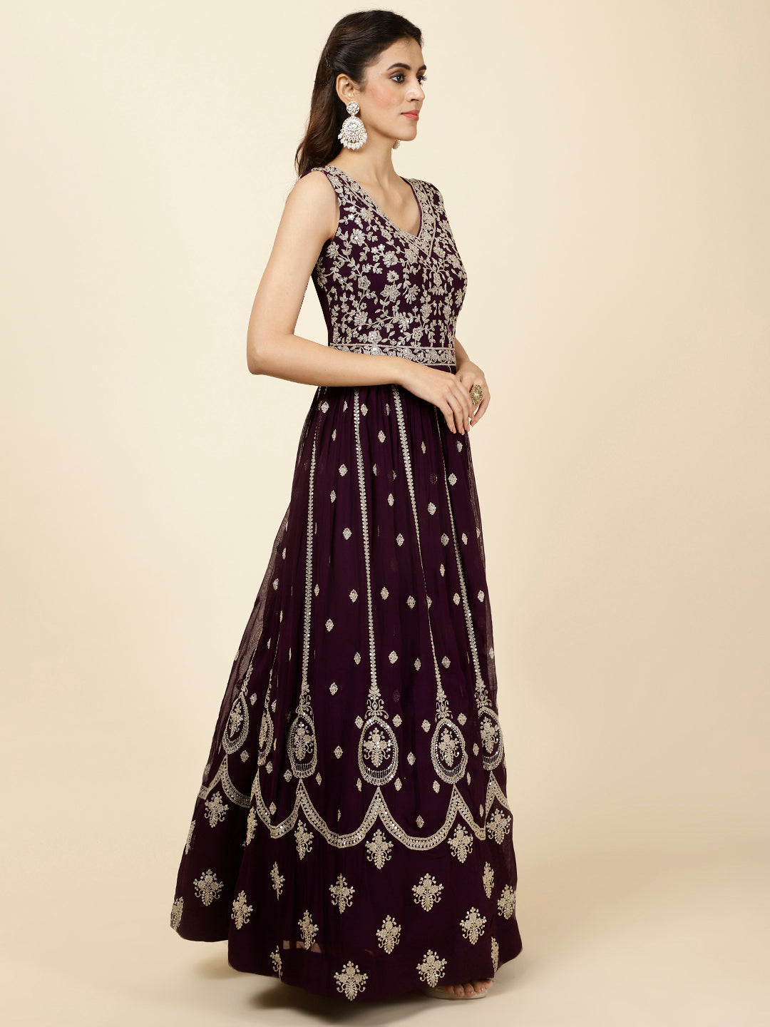 Zari Booti Embroidered Georgette Kurta With Churidar &amp; Dupatta