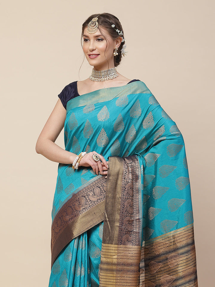 Zari Border Booti Art Handloom Woven Saree