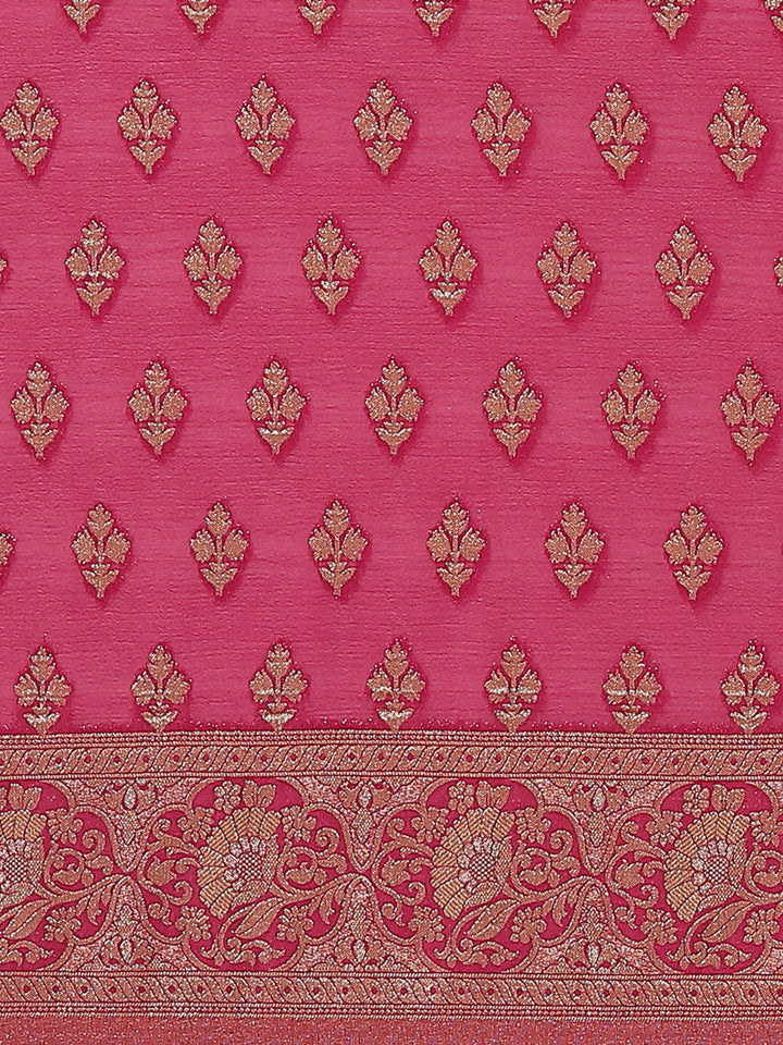 Zari Border Booti Crepe Woven Saree
