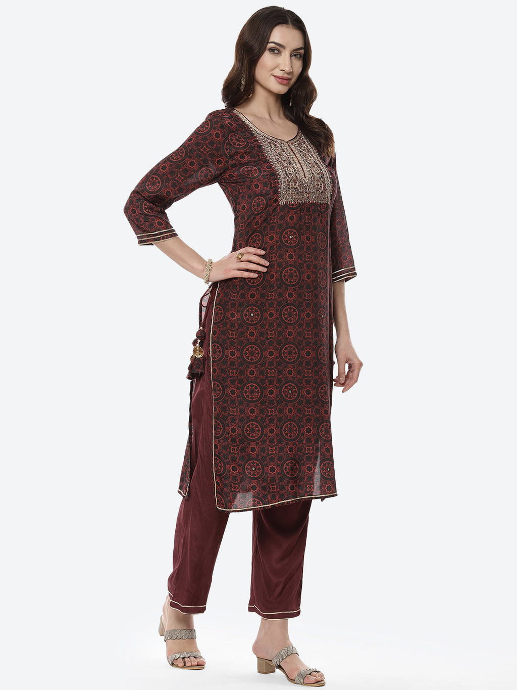 Block Printed Gota Patti Cotton Kurti With Pant