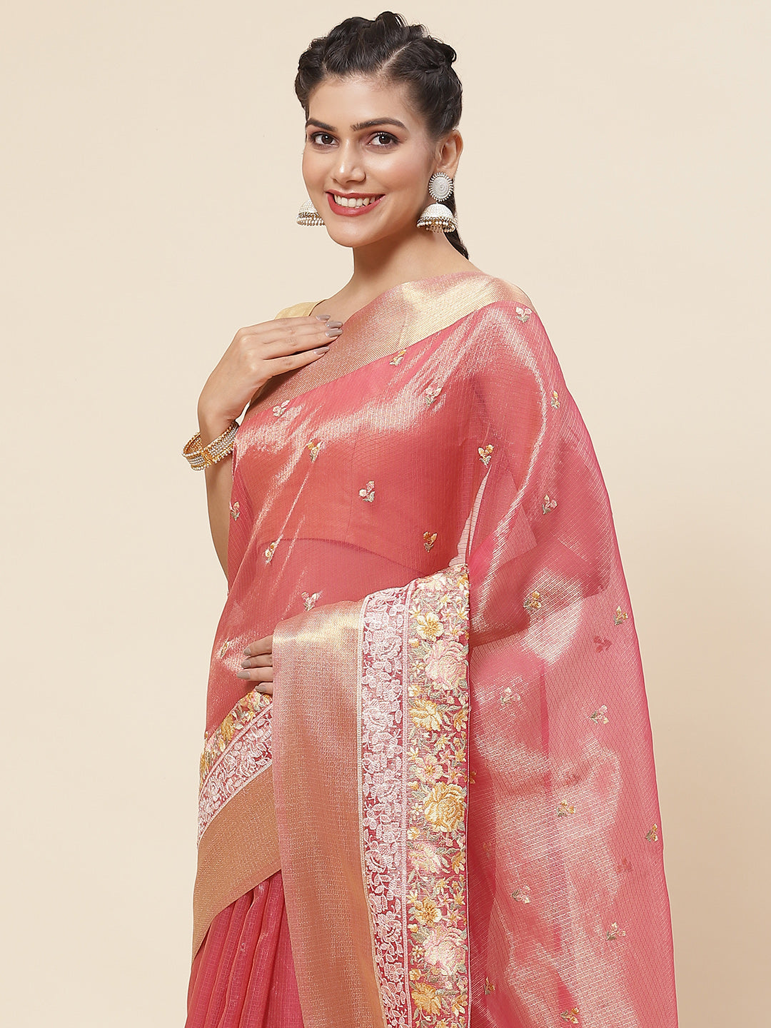 Resham Booti Embroidered Cotton Saree