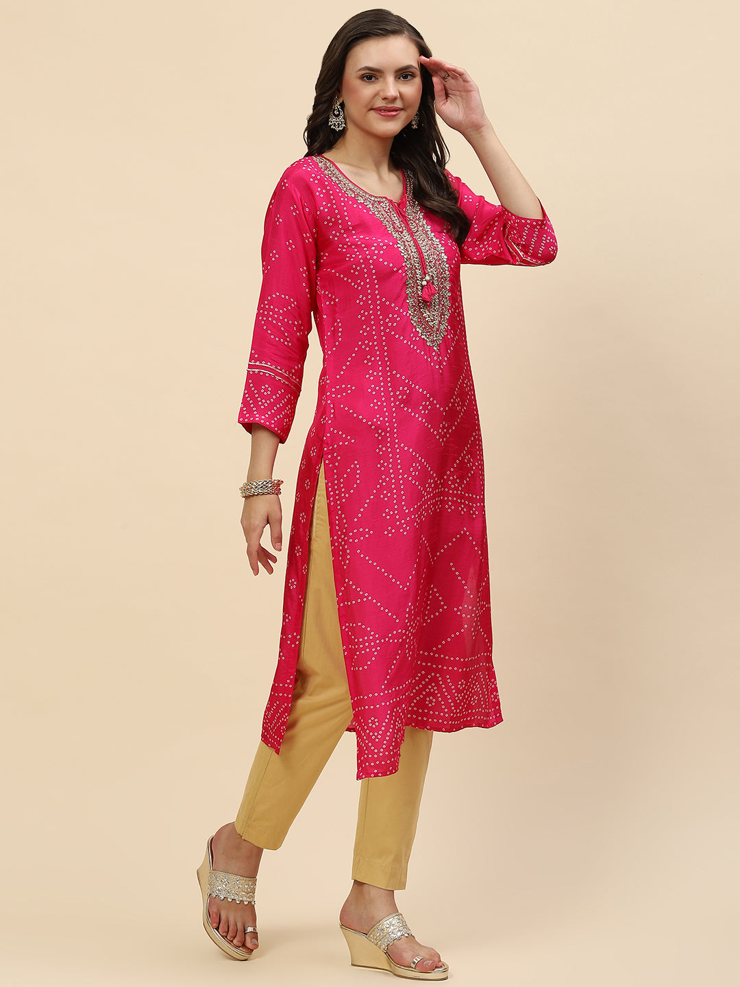 Neck Embroidered &amp; Printed Handloom Kurta