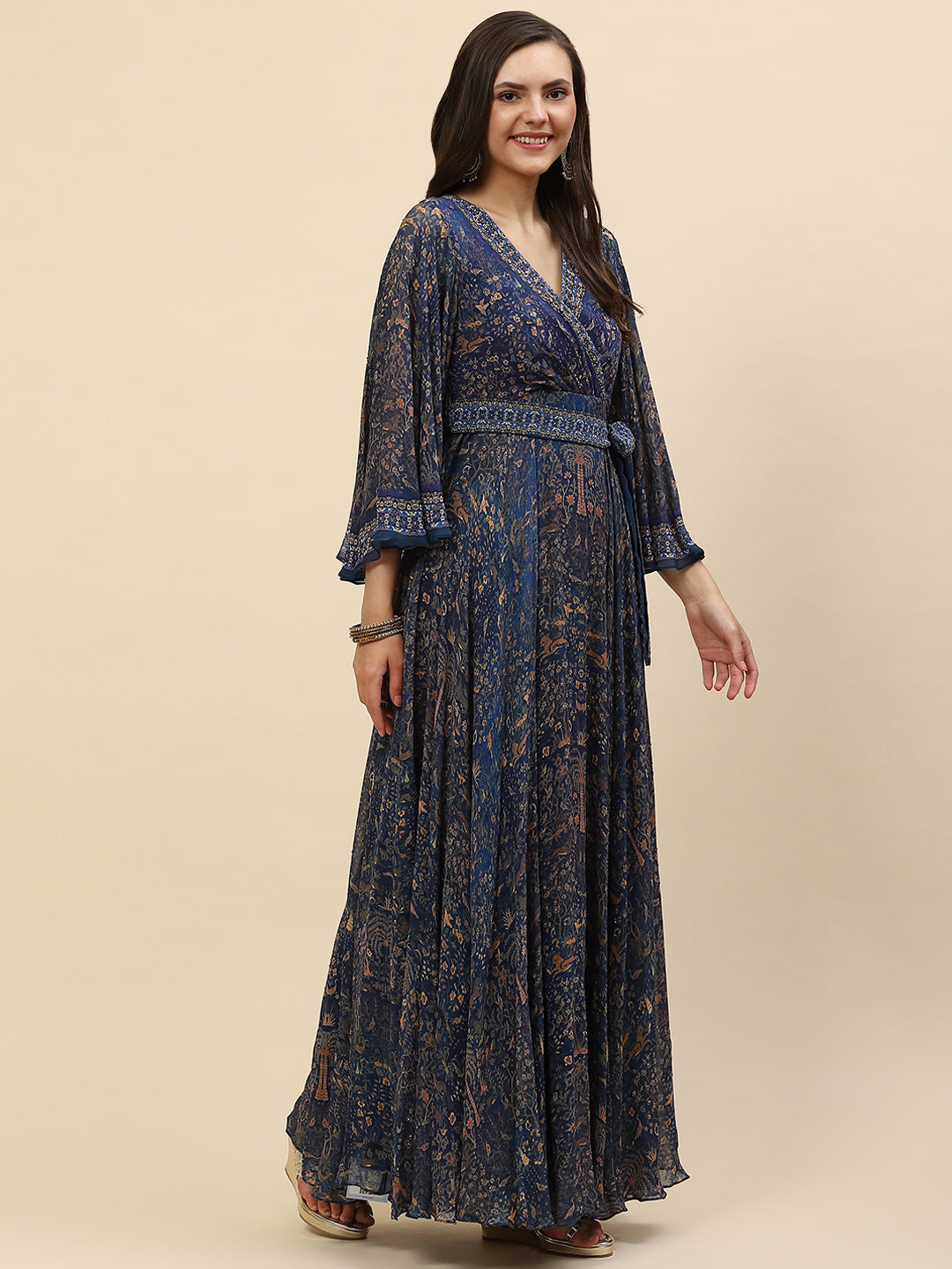 Digital Printed Crepe Gown Dress