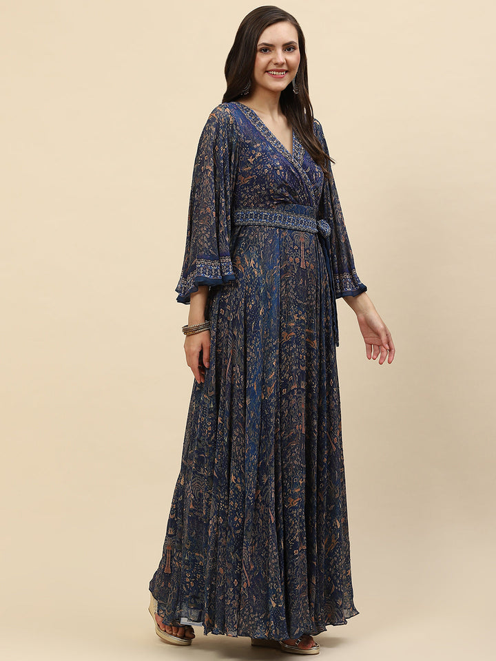 Digital Printed Crepe Gown Dress