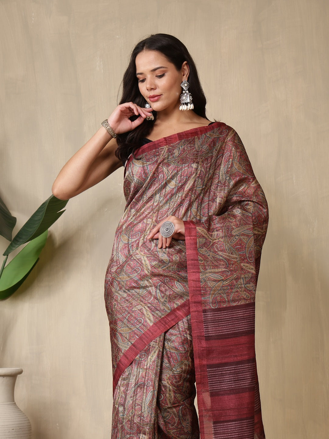 Printed Tussar Silk Saree