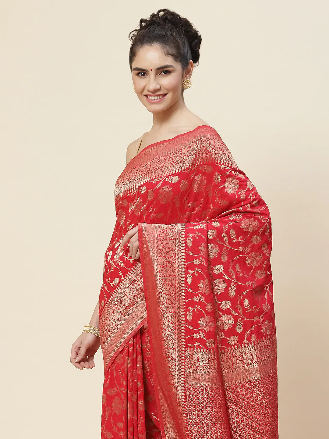 Floral Zari Jaal Tussar Plain Saree