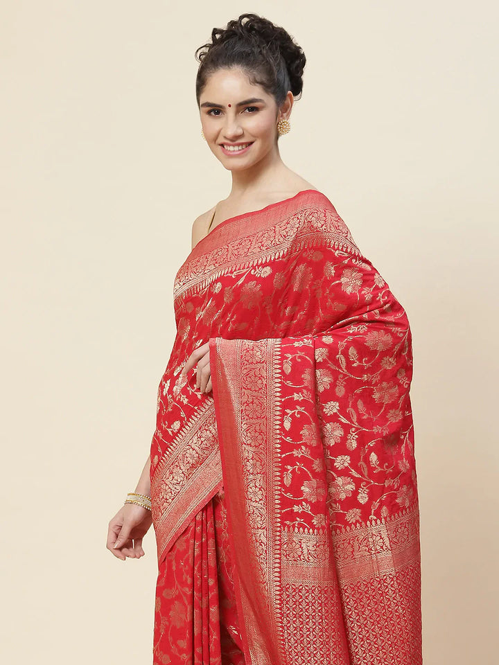 Floral Zari Jaal Tussar Plain Saree