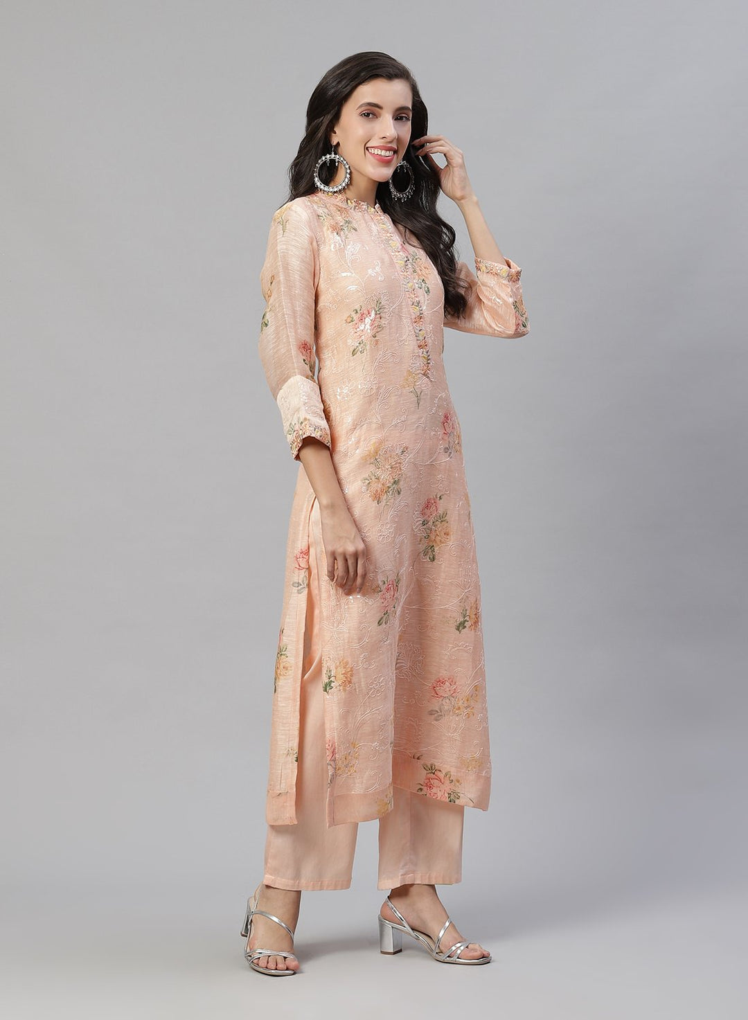 Printed Chanderi Kurti With Pant