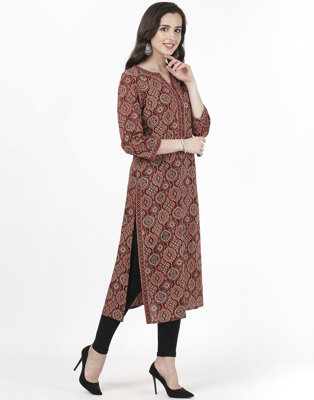 MBZ Meena Bazaar-Maroon Cotton Kurti