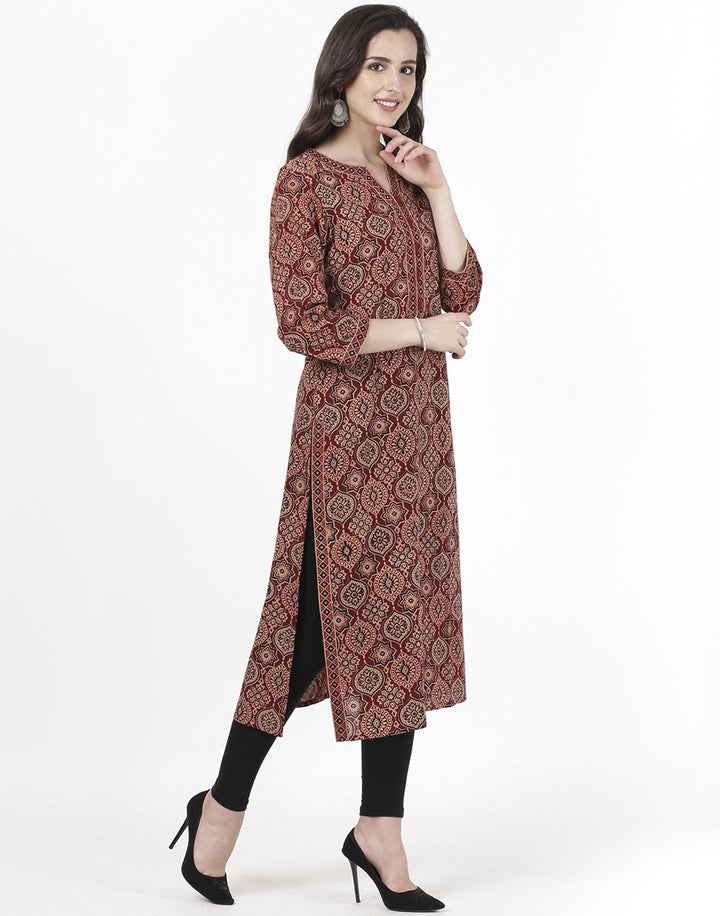 MBZ Meena Bazaar-Maroon Cotton Kurti