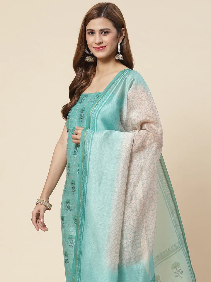 Floral Printed Chanderi Unstitched Suit Piece With Dupatta