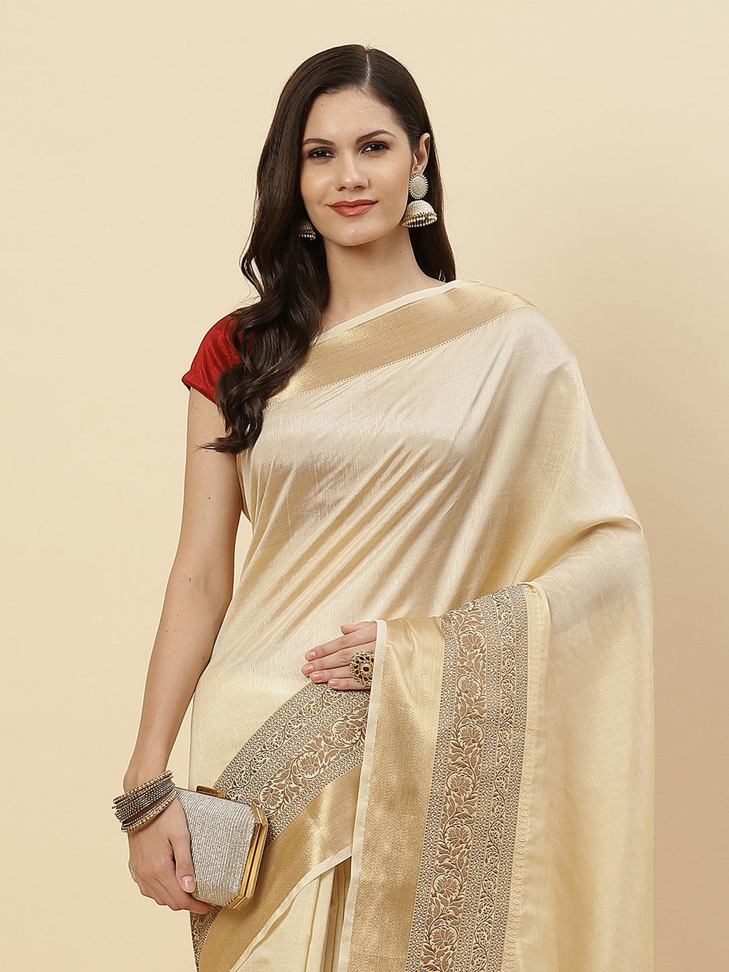 Plain Zari Border Handloom Woven Saree