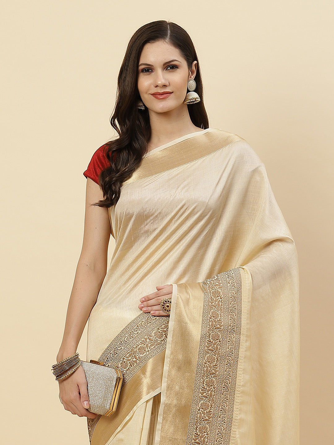 Plain Zari Border Handloom Woven Saree