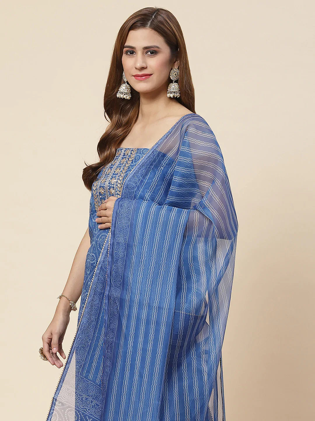 Bandhani Printed Organza Unstitched Suit Piece With Dupatta
