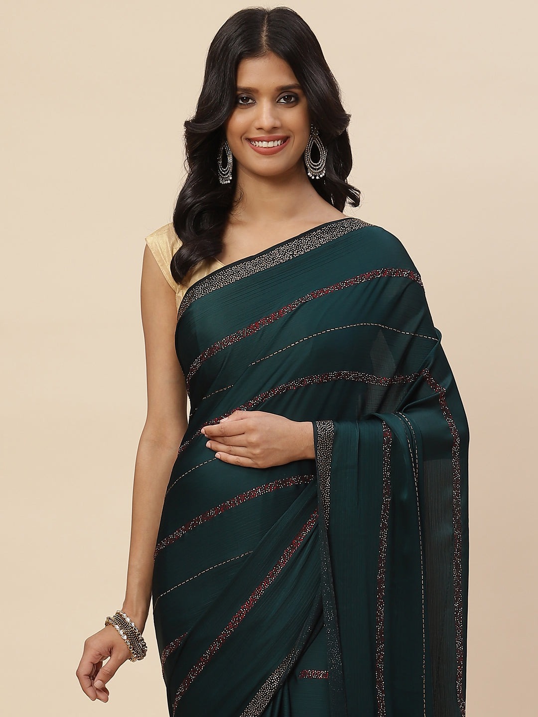 Stone Embroidered Chiffon Saree
