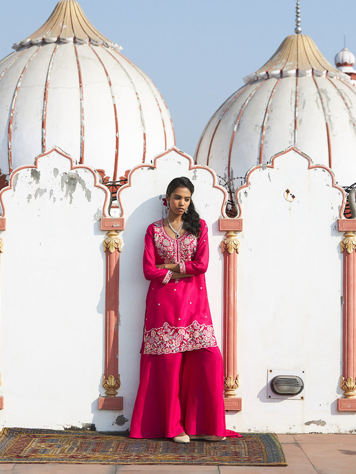 Rani Embroidered Chinon Kurta Palazzo with Dupatta