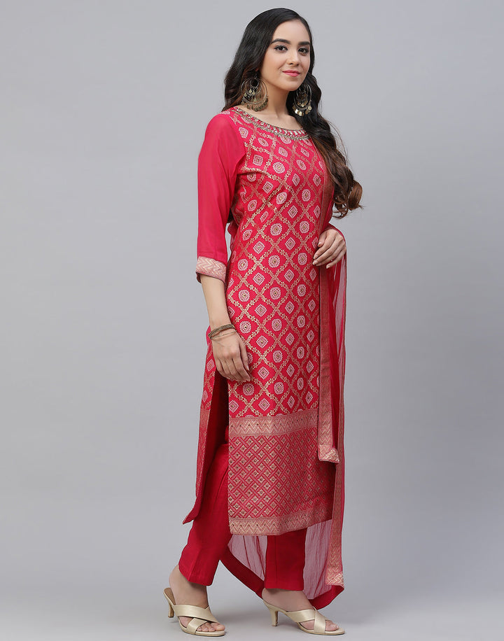 Embroidered Banarasi Salwar Kameez Stitched Suit With Chiffon Dupatta