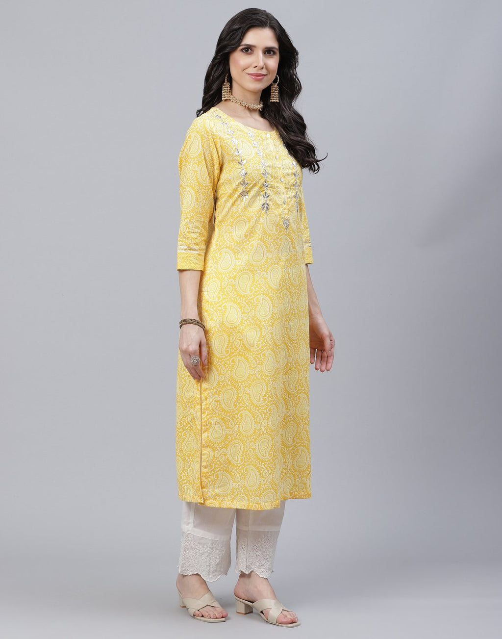 Printed Cotton Kurti Set with Gota Work