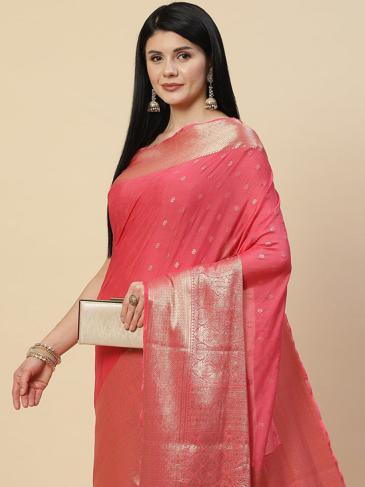 Zari Booti Crepe Plain Saree
