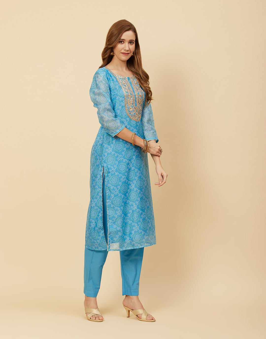 Embroidered Chanderi Kurti With Pant