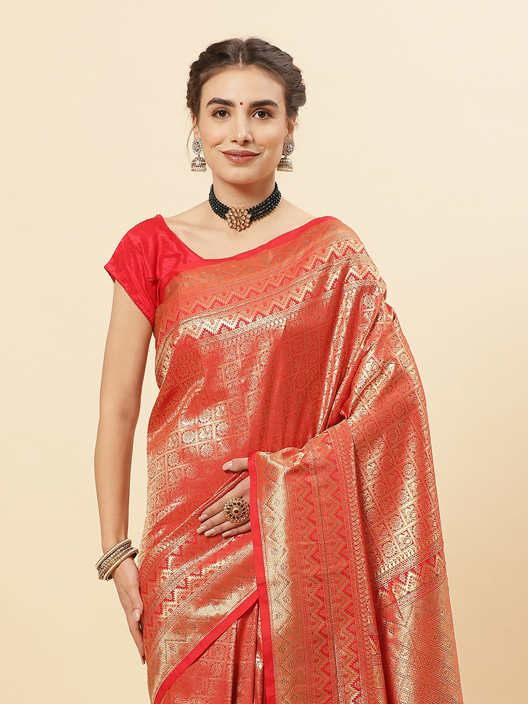 Art Handloom Saree with Brocade Zari Jaal Border