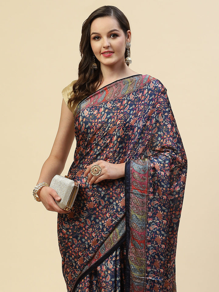 Floral Printed Satin Saree