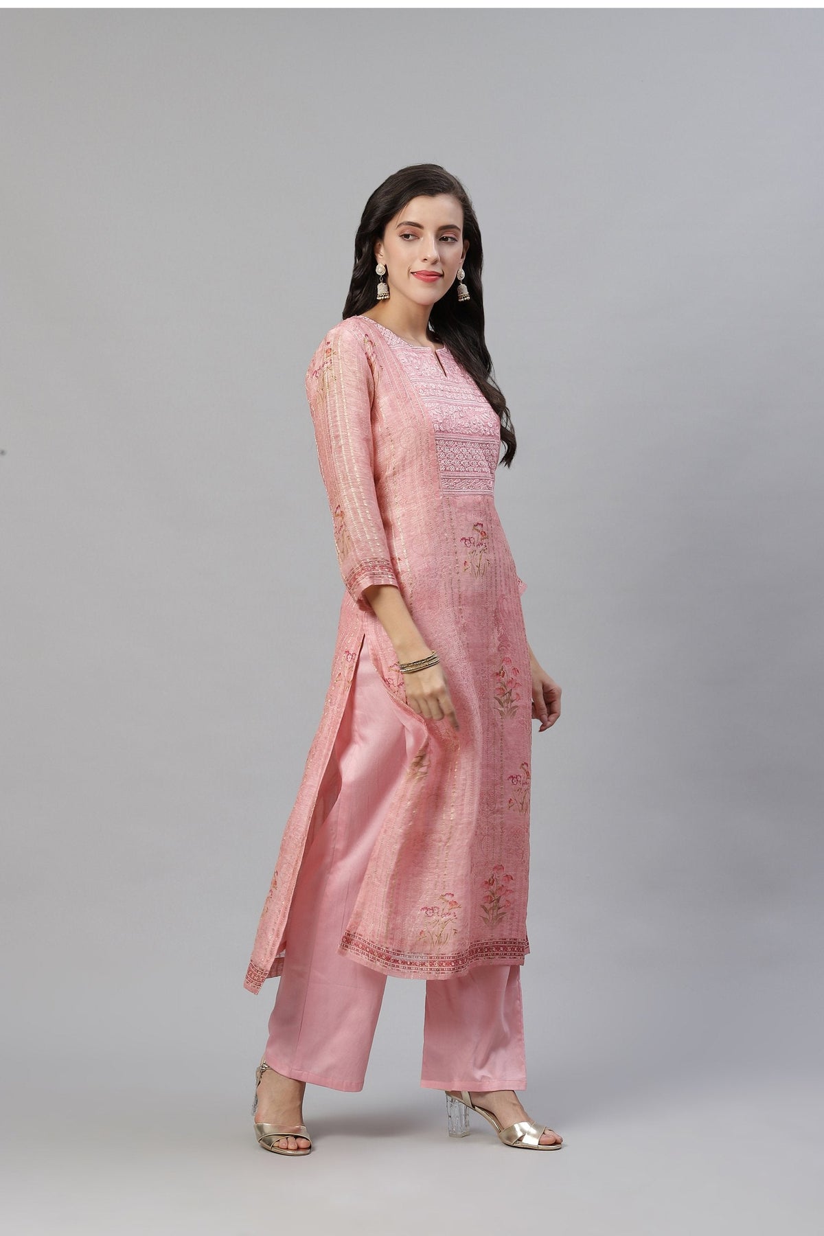 Printed Chanderi Kurti With Pant